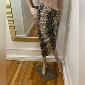 MABLE Brown Tan Asymmetrical Wrap Midi Skirt